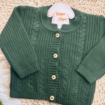 Casaco de Linha Ponto Alto com Botões - Verde Militar